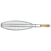 Sandrigarden 7910805 Graticola per Pesce Doppia in Acciaio Cromato Impugnatura in Legno 61x25,5 cm