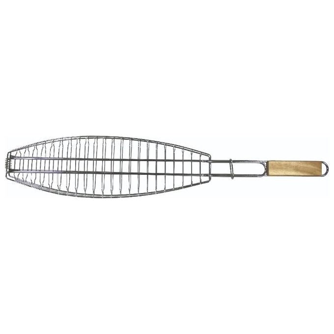 Sandrigarden 7910805 Graticola per Pesce Doppia in Acciaio Cromato Impugnatura in Legno 61x25,5 cm