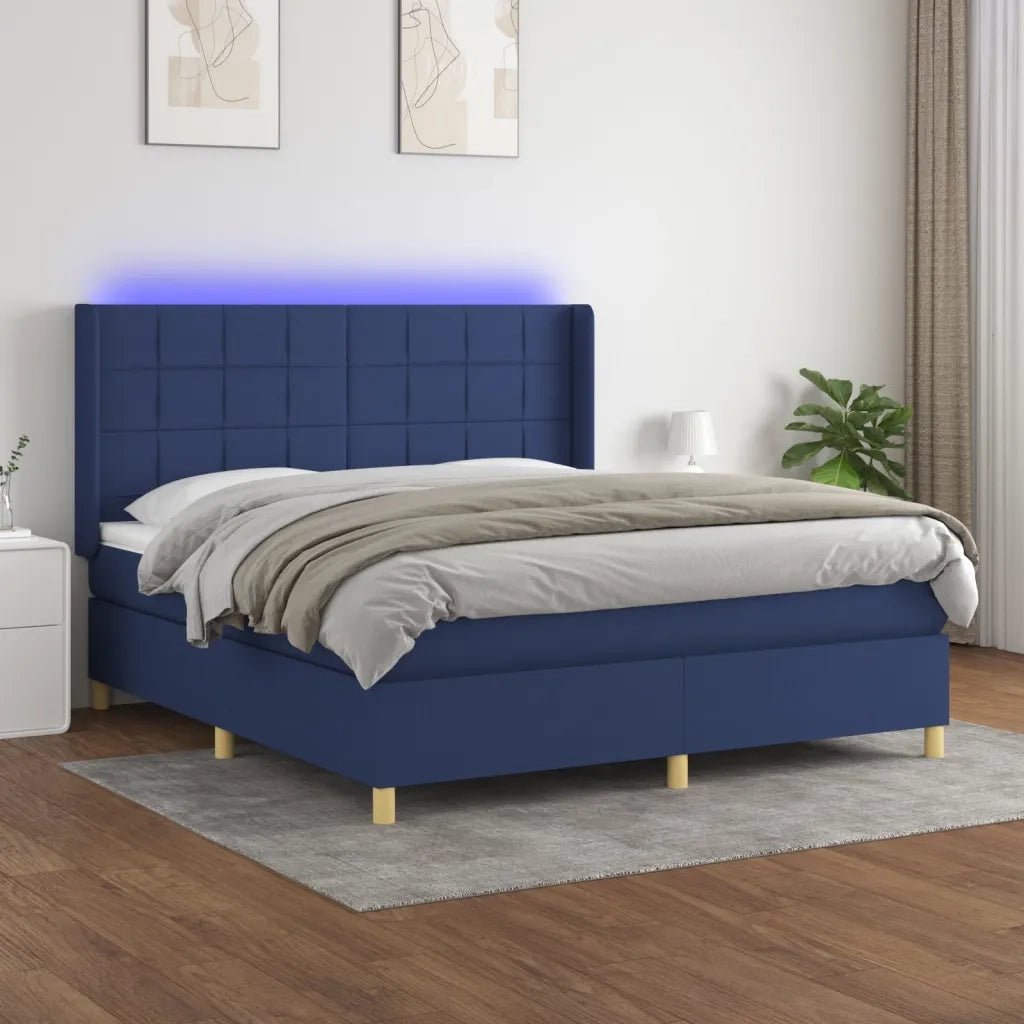 Letto a Molle con Materasso e LED Blu 160x200 cm in Tessuto 3138891