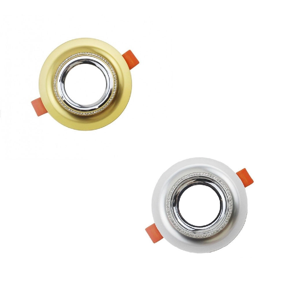 Trade Shop - Porta Faretto Rotondo Ad Incasso Con Brillantini Gu10 Foro 75mm Argento Oro P25 -