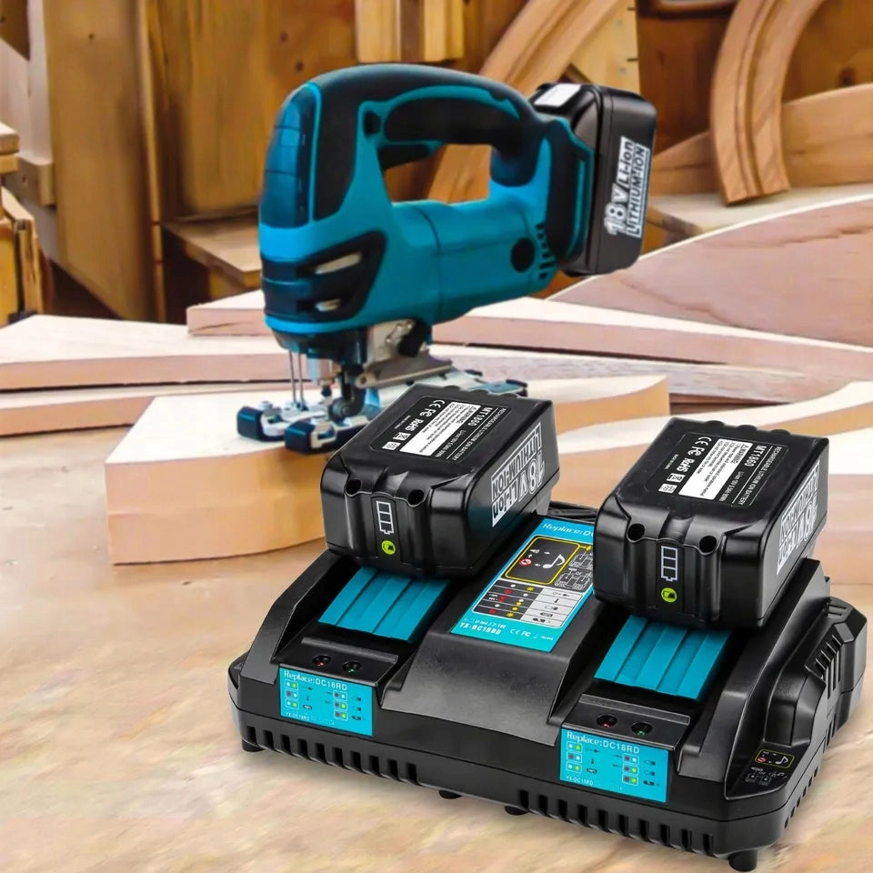 Caricabatterie Doppio PowerFix DC18RD – Compatibile con Batterie Makita 7,2V–18V | LED, 4A, 100–240V