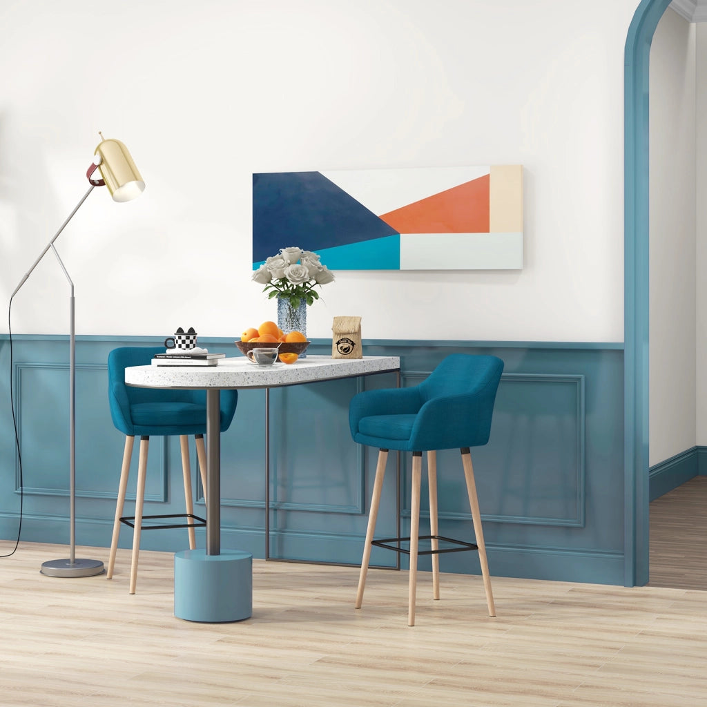 Sgabelli da Bar Design Scandinavo con Braccioli e Poggiapiedi ¨C zephmum ¨C Legno Massello, Blu, 2 Pezzi
