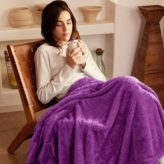 Felpa a scacchi - deken di cotone soffice - 1 pezzo - viola - 127 x 178 cm