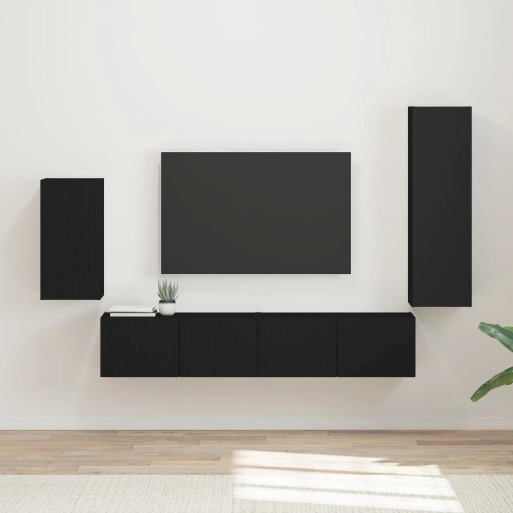 Set mobile TV Montaggio a parete 4 pcs Nero Legno multistrato