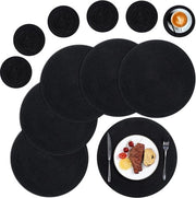 Set di 6 piatti rotondi in tessuto intrecciato - tappeti da tavolo lavabili in nero - resistente al calore - per cucina tavolo da pranzo ristorante in casa