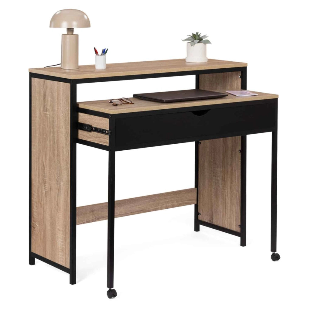 IDMarket - Scrivania allungabile nera a 1 cassetto di design industriale BOSTON