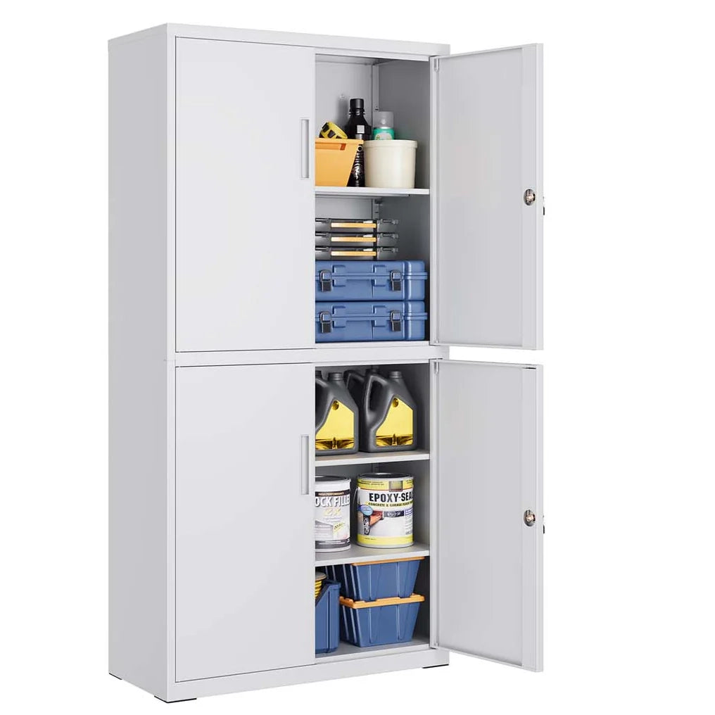 Mobiletto da garage a 5 ripiani con 4 ante mobiletto da ufficio 40 x 80 x 180 cm 2 serrature ripiani regolabili metallo grigio 12_0003980