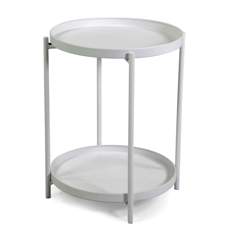 Tavolino metallo bianco tondo 2 piani cm ø40h50