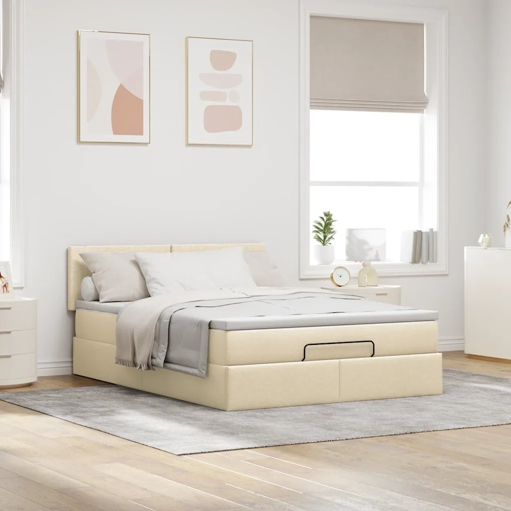 Pouf Letto con Materasso e LED Crema 140x190 cm 3312227