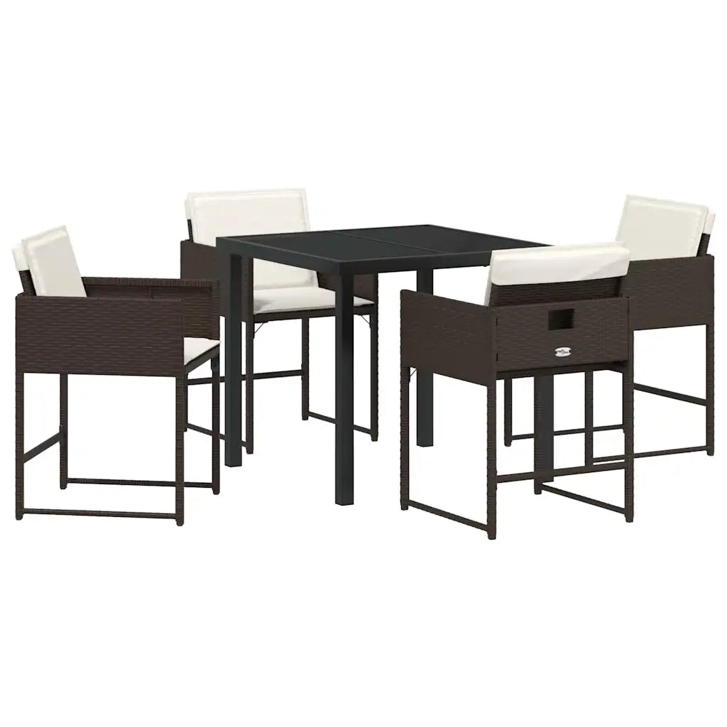 Set da Pranzo per Giardino con cuscino 5 pcs Marrone polyrattan