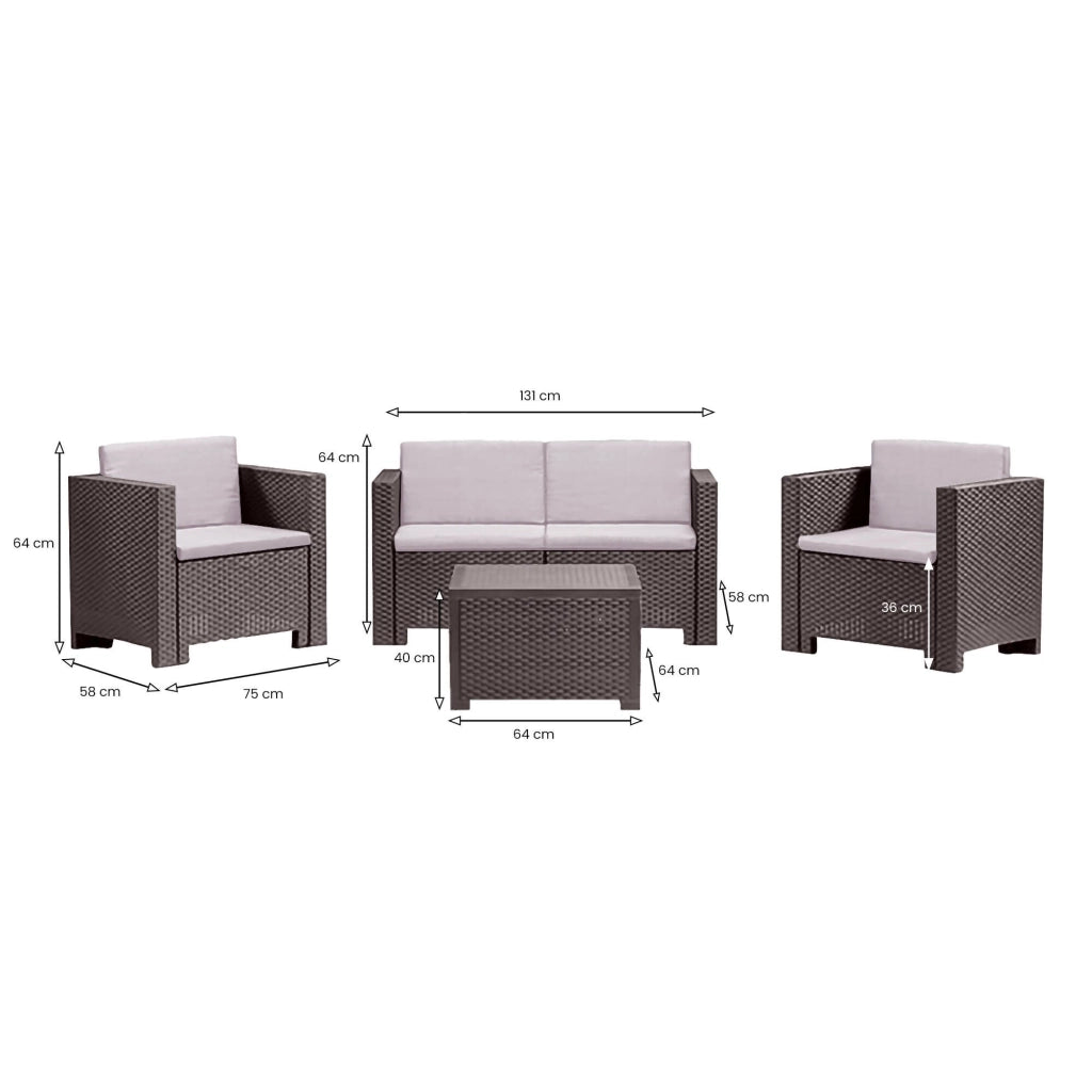 Set salotto da esterno Camisano, Salottino outdoor, Set da balcone o giardino, Composizione soggiorno per esterni, Made in Italy, Marrone