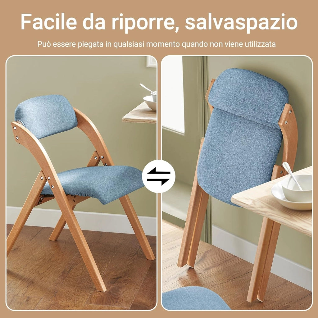 Sedie Pieghevoli in Legno Imbottite, Sedia Pieghevole Salvaspazio, Sedie Sala da Pranzo Pieghevoli per Interno ed Esterno, Sedie da Giardino Richiudibili Blu 47.5 x 59 x 77 cm FST92-BL