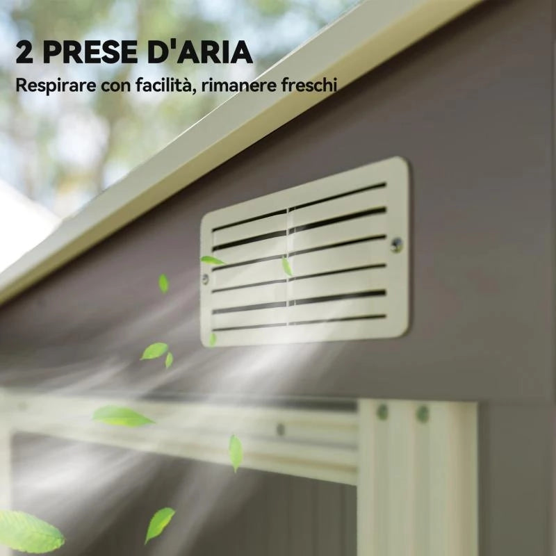 CAPANNO ATTREZZI IN METALLO 1.5X2M CON BASE, PORTA SCORREVOLE E TETTO INCLINATO, GRIGIO CHIARO