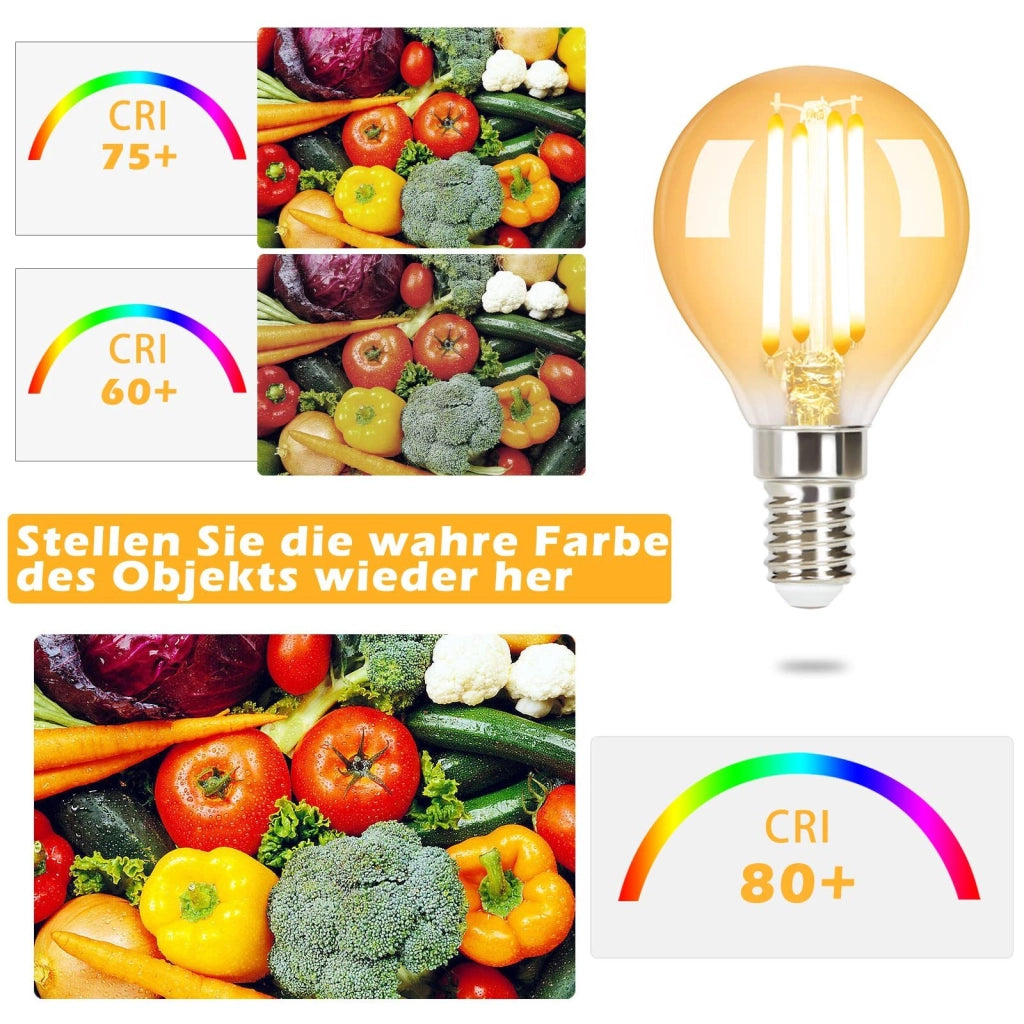 ZMH Confezione da 6 lampadine LED E14 lampada vintage G45 Retro 2700K 4W bianco caldo