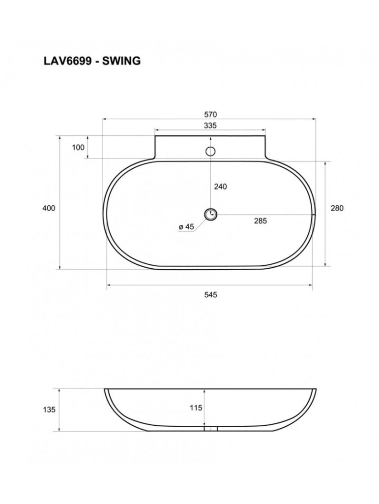 Lavabo sospeso e/o appoggio monoforo 57x40x13,5cm bianco Mues Wisig