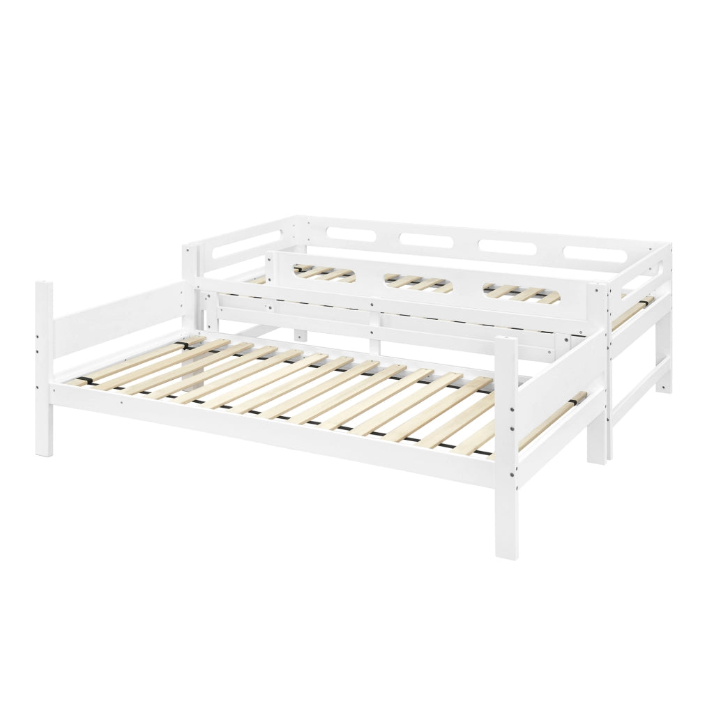 Letto a castello 90x200 cm con scala e barriera di sicurezza in legno bianco
