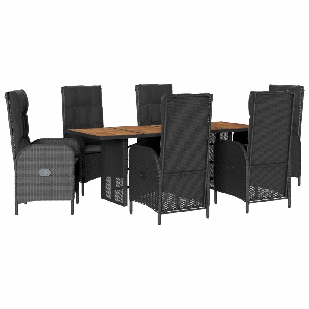 Set da Pranzo da Giardino 7 pz Nero con Cuscini in Polyrattancod mxl 114349