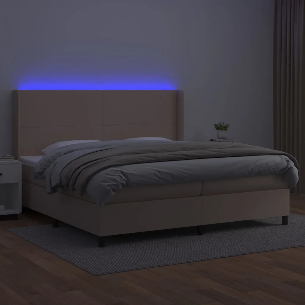 Giroletto Molle Materasso e LED Cappuccino 200x200cm Similpelle 3139288