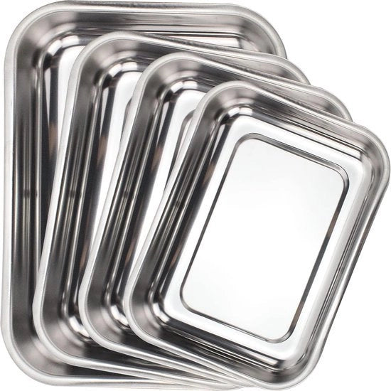 Piatto per forno rettangolare con maniglie in Acciaio Inox Set da 4 Dimensioni