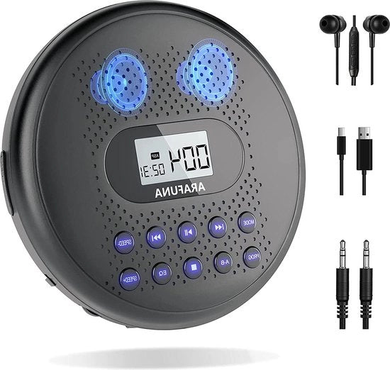 Discman portatile con altoparlante e protezione antiscivolo - lettore CD portatile per l'auto con cavo AUX
