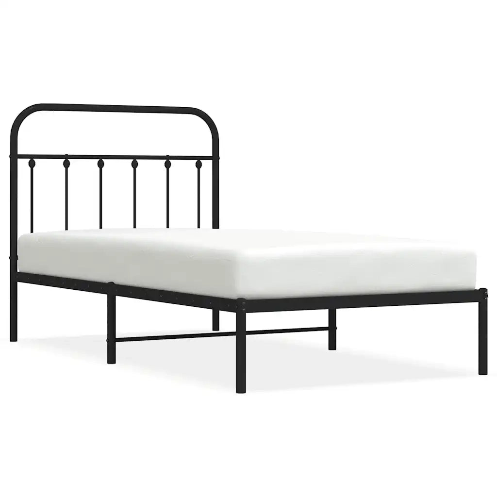 Letto singolo | Letto per adulti | Giroletto con Testiera in Metallo Nero 100x190 cm
