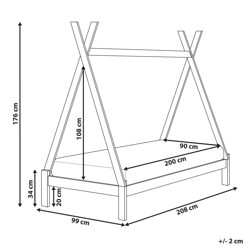 Letto a forma di tenda Teepee per bambini Pino Grigio UE 90 x 200 cm Struttura letto singolo con doghe