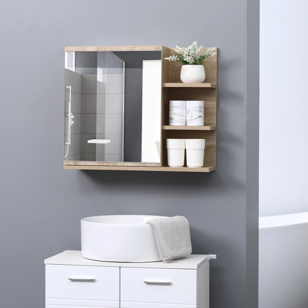 Armadio con Specchio e Ripiani per Bagno ¨C zephmum ¨C Pannelli Particelle Rovere Chiaro