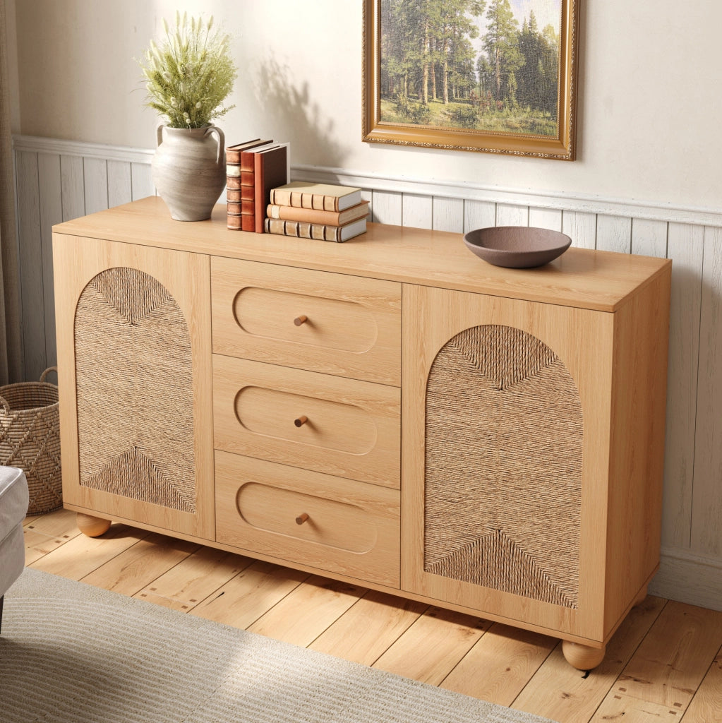 Sideboard naturale 140x40x80 cm con 2 ante e 3 cassetti