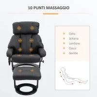 Poltrona Relax Reclinabile e Massaggiante con Pouf Poggiapiedi e Telecomando, 76x80x102 cm Nero