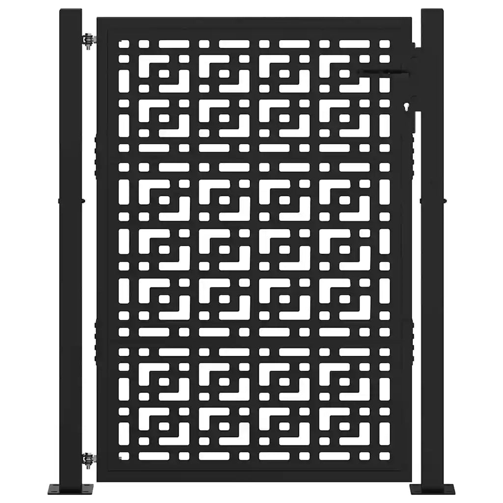 Cancello da Giardino-Porta da giardino nero 105x130 cm in acciaio con design a croce