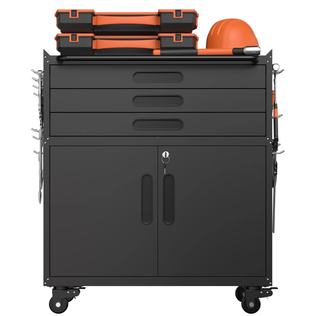 ARMADIO PORTAUTENSILI MOBILE 87,3x75x42 cm METALLO NERO 3 CASSETTI