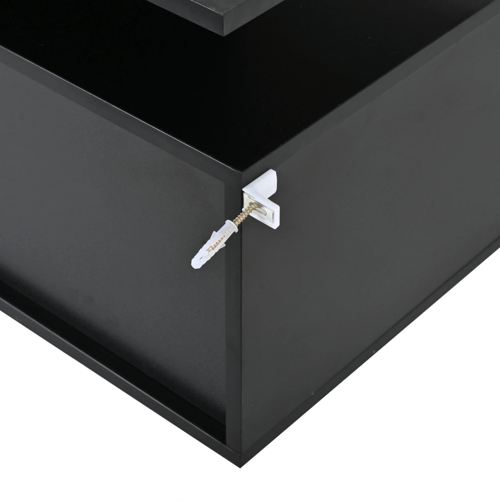 Mobile TV 160x40x45 cm con LED controllabile via app, 2 vani, MDF e vetro nero