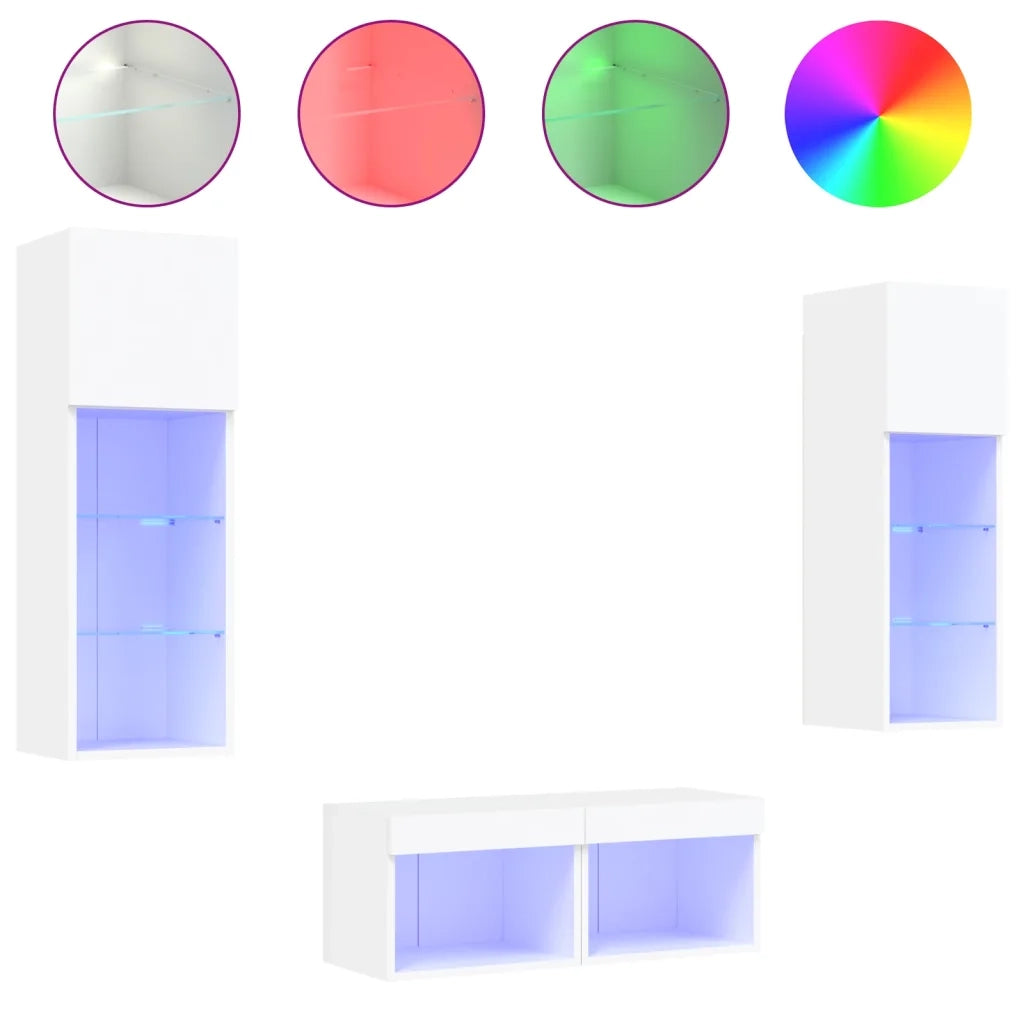 Mobili TV a Muro 4 pz-Credenza per TV con Luci LED Bianchi 165336