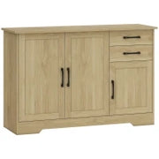 Credenza Moderna con 3 Porte, 2 Cassetti e Ripiano Regolabile 120x38x79 cm Legno Naturale