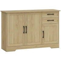 Credenza Moderna con 3 Porte, 2 Cassetti e Ripiano Regolabile 120x38x79 cm Legno Naturale