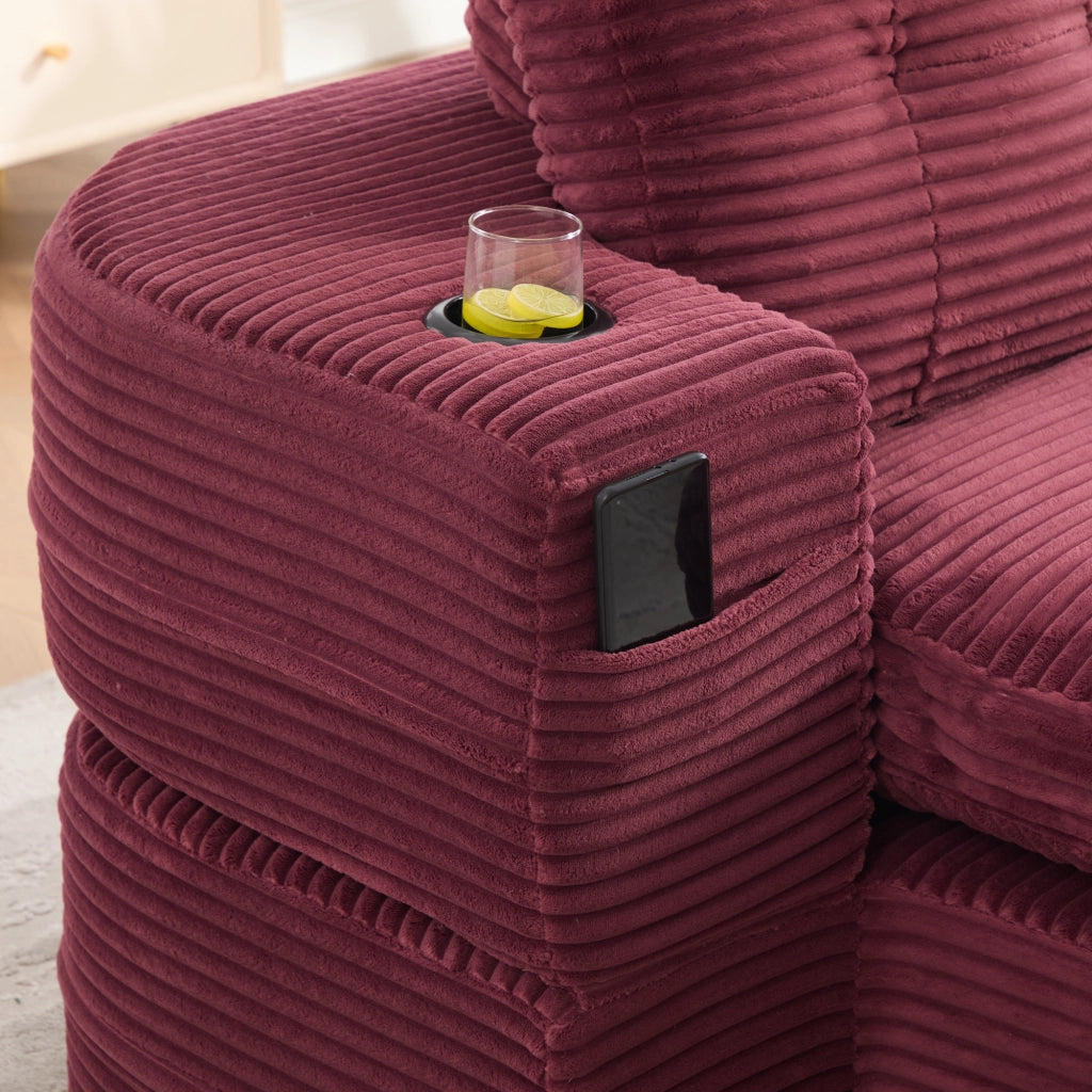 Poltrona letto 2 in 1 - con funzione relax e doppi portabicchieri - in corda - rosso vino