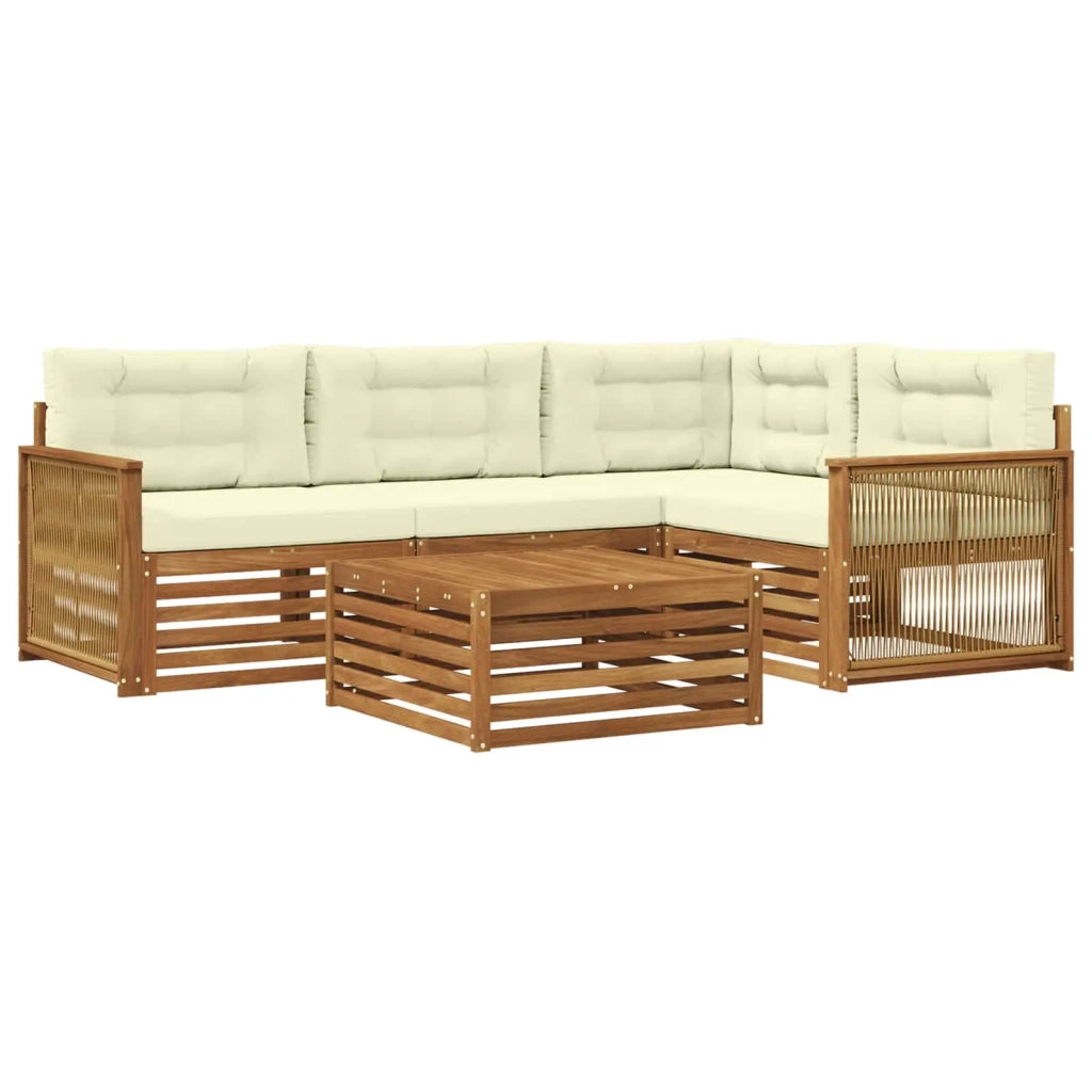 Set di divani da esterno con cuscino 5 pcs Naturale e Crema