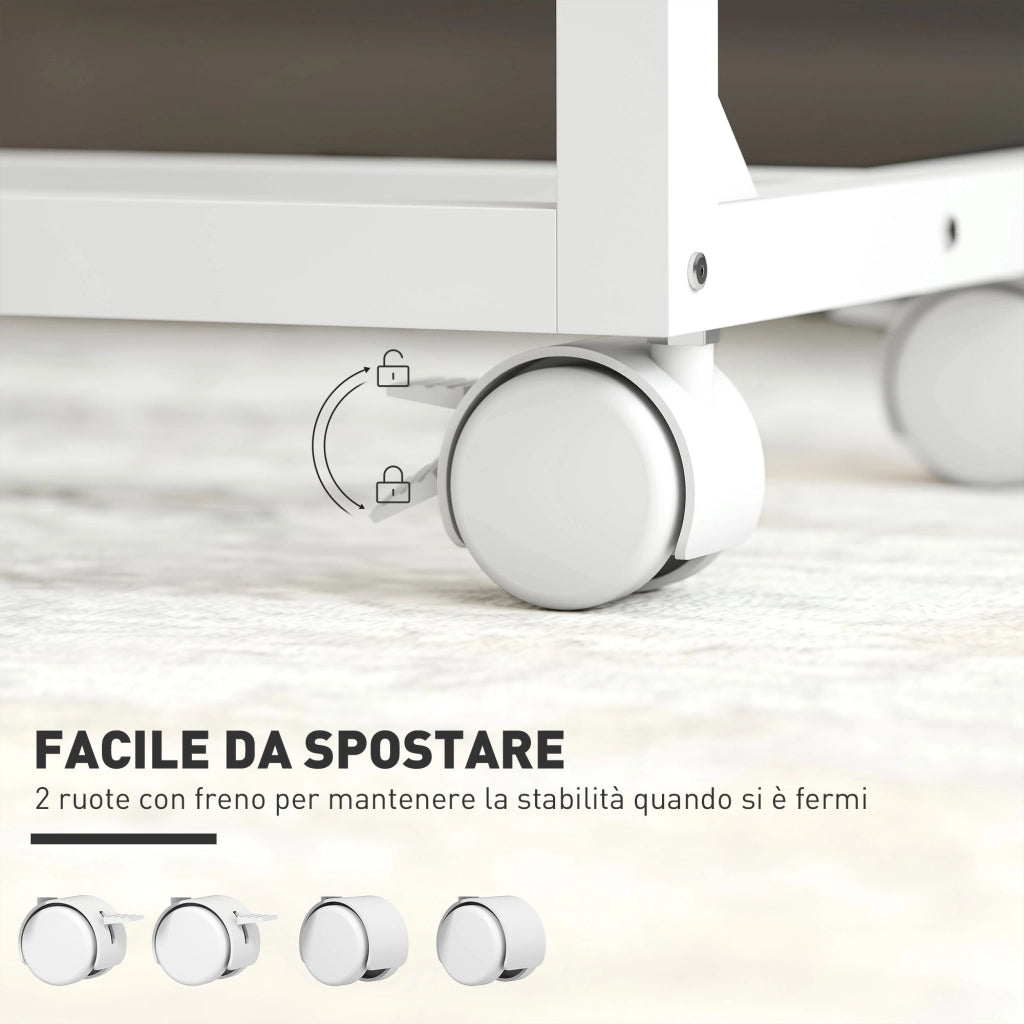 Tavolino da Lavoro Regolabile con Piano Inclinabile e 4 Ruote, in Legno e Metallo, 55x36x62.5-82.5 cm, Bianco e Rovere