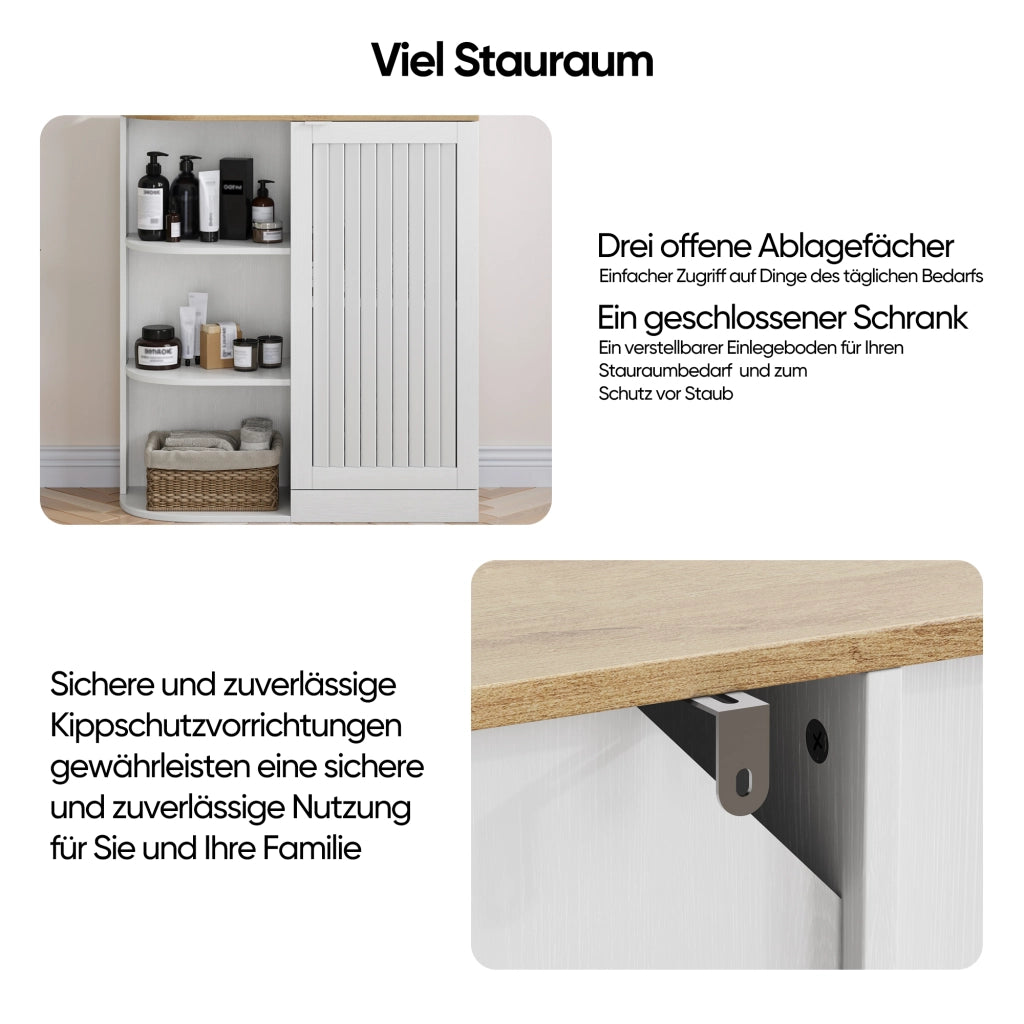 Mobile angolare con 3 ripiani aperti e ripiani regolabili - per bagno - in MDF - 68×25×76 cm - bianco e rovere