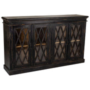 Credenza in legno e vetro artigianale nero 170x40x100