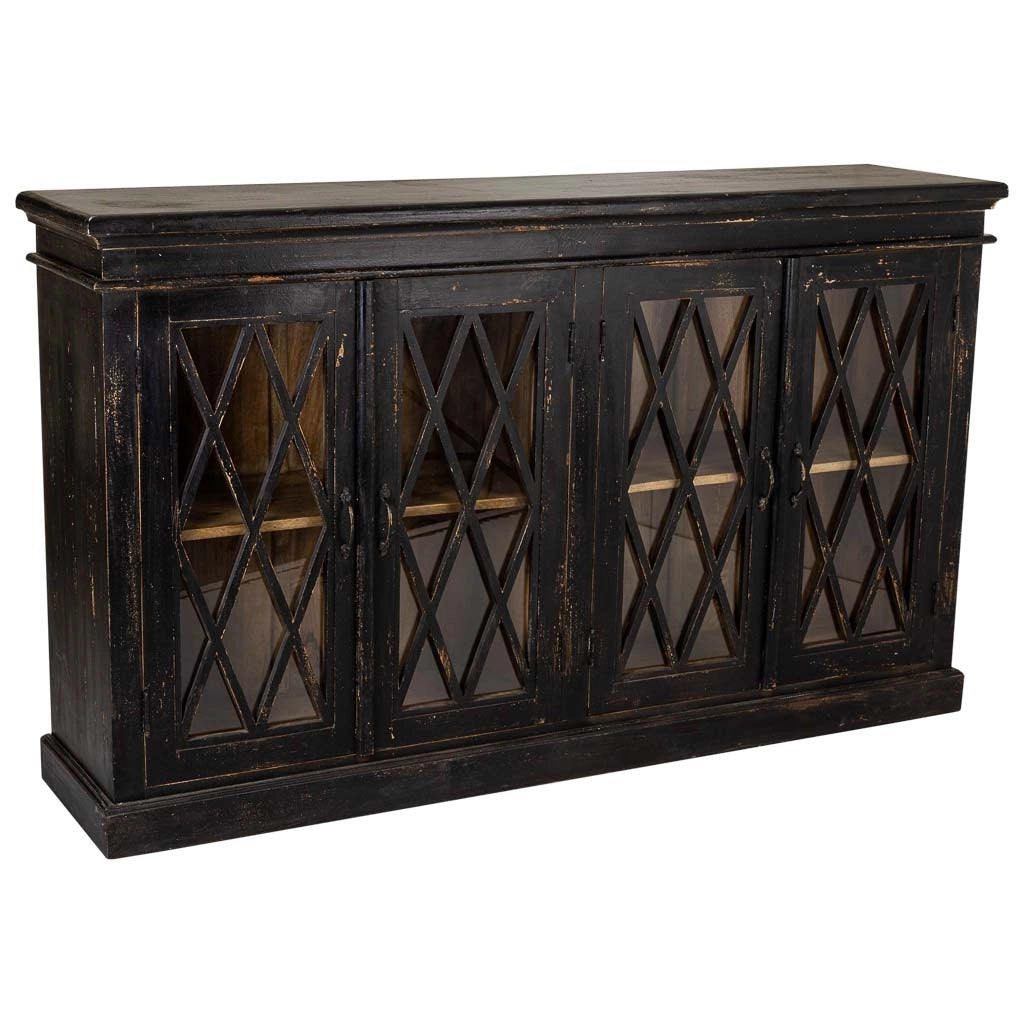 Credenza in legno e vetro artigianale nero 170x40x100
