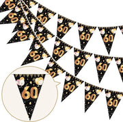 Bandiera di compleanno elegante a strisce in glitter oro e nero per decorazione di festa