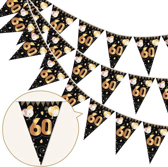 Bandiera di compleanno elegante a strisce in glitter oro e nero per decorazione di festa