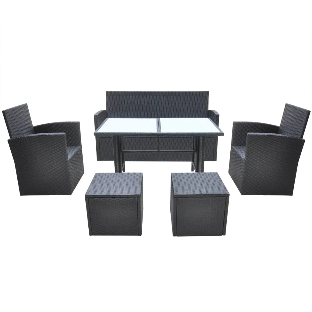 Set da Pranzo da Giardino 6 pz con Cuscini in Polyrattan Nero cod mxl 43493