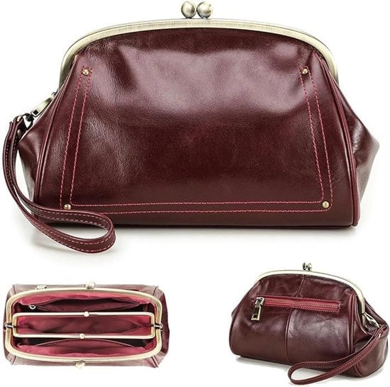 Borsa a Manica con Chiusura a Cerniera per Donna in Pelle Vintage