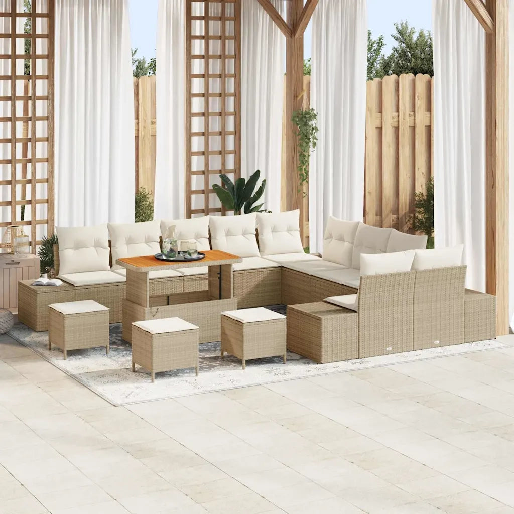 Set Divano da Giardino con cuscino 14 pcs Beige polyrattan