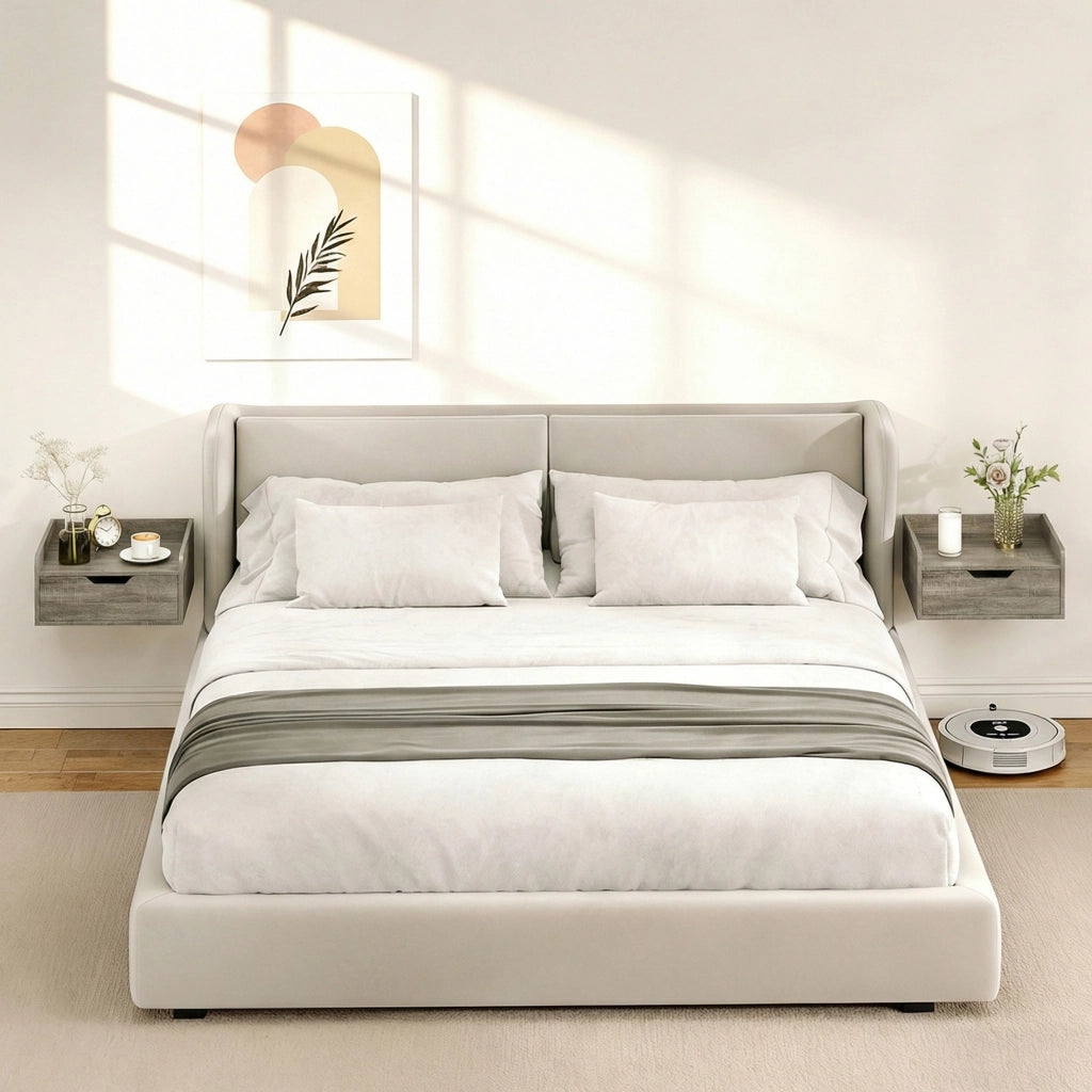 Comodino da parete con cassetto e bordo rialzato ¨C Minimal ¨C 40x30x19,5cm, grigio