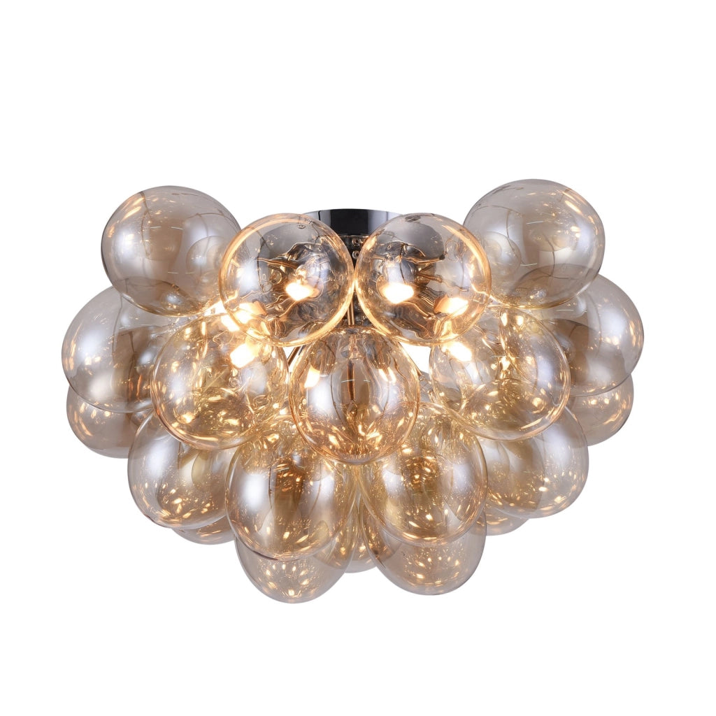 Plafoniera Contemporanea Baldo Metallo Nichel 8 Luci Diffusori Cognac