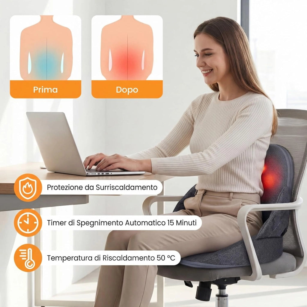 Massaggiatore con Riscaldamento, Cuscino Sedile Pieghevole con Massaggio Shiatsu per Lombare e Fianchi con Impastamento, Compressione ad Aria a 3 Livelli e Vibrazione