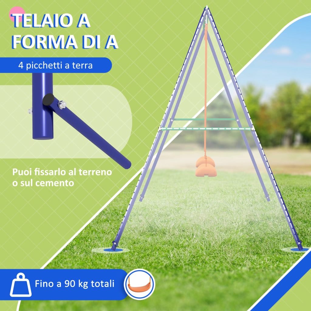 Altalena per Bambini 3-8 Anni con 2 Seggiolini e 4 Picchetti. in Metallo e PP. 269x160x180 cm